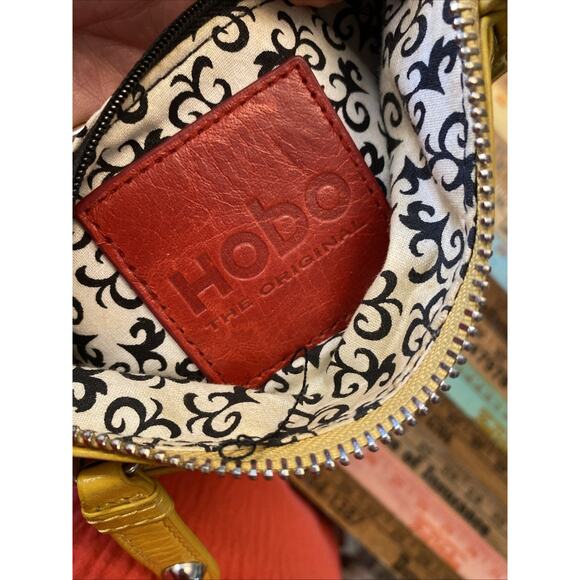 Vintage HOBO Int Crossbody Purse Vibrant Yellow Leather Silver Hardware Bag - Picture 3 of 11